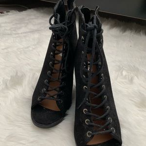 Black Lace-Up Heel Boots